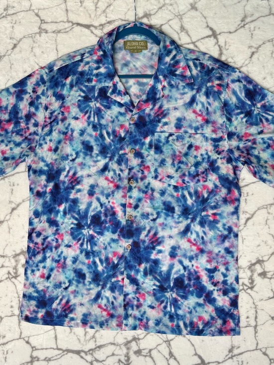 ALOHA Collection Other - ALOHA CO Resort Wear Tie-Dye Camp Shirt Men’s M Blue Pink White Button Up